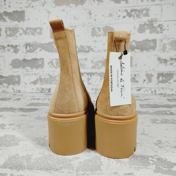 New Antonio De Falia Tan Suede Block Heel Chunky Sole Pull On Ankle Boots i732 - Picture 7 of 12
